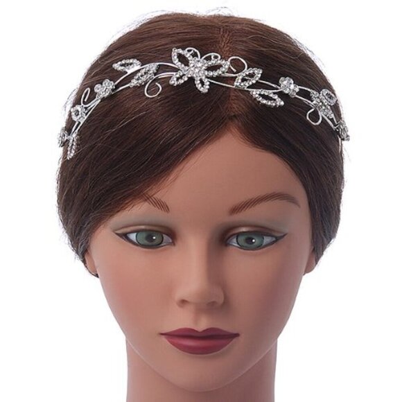 Rhodium Plated Crystal Butterfly Floral Tiara Headband for Weddings Proms main image 6